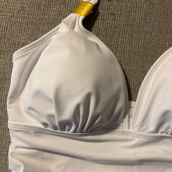 NWOT White Ruched Halter Swim Top - Picture 2 of 4